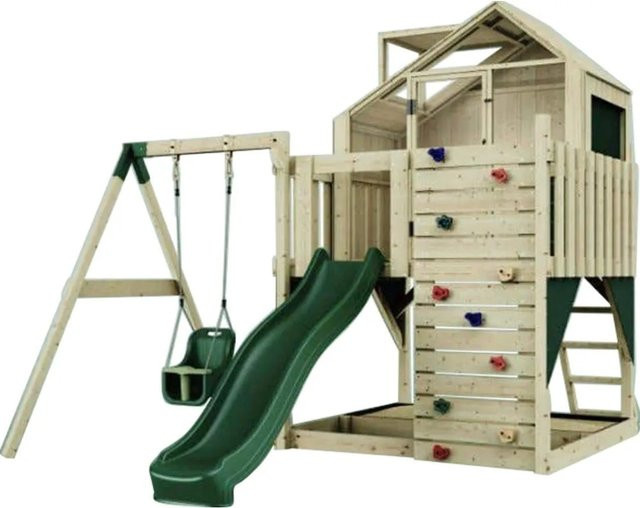 Babyschaukel Polar Play in Smaragdgrün aus Holz und Acrylstoff - Bild 1