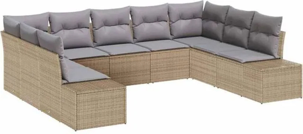 Vidaxl Garten-Sofa-Set aus Polyrattan und Stahl, 9-teilige Loungemöbel in Beige und Grau, B/T/H: 289 x 209 x 85 cm - Bild 1