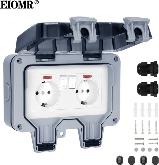 EIOMR wasserdichte Steckdosenbox mit IP66-Schutz für Outdoor, Badezimmer und Küche, universeller Standard-Netzstecker - Bild 1