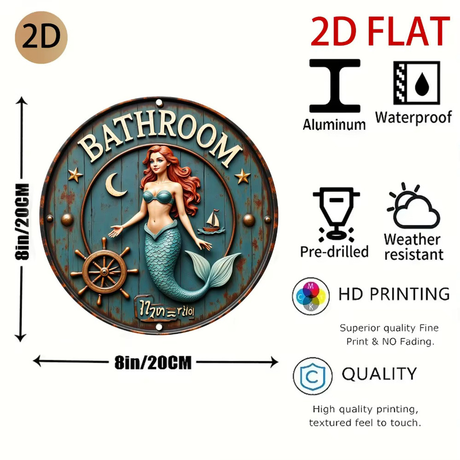 CIFBUY Vintage Meerjungfrauen Wandkunst aus Metall mit Goldrahmen für Badezimmer und Wohnzimmer - Bild 2