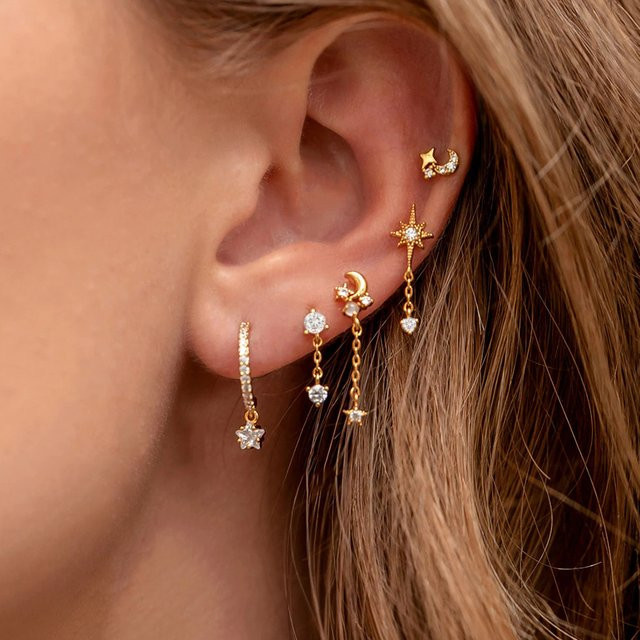 Yuedane Creolen Edelstahl, Zirkonia, Gold, Damen - Bild 1