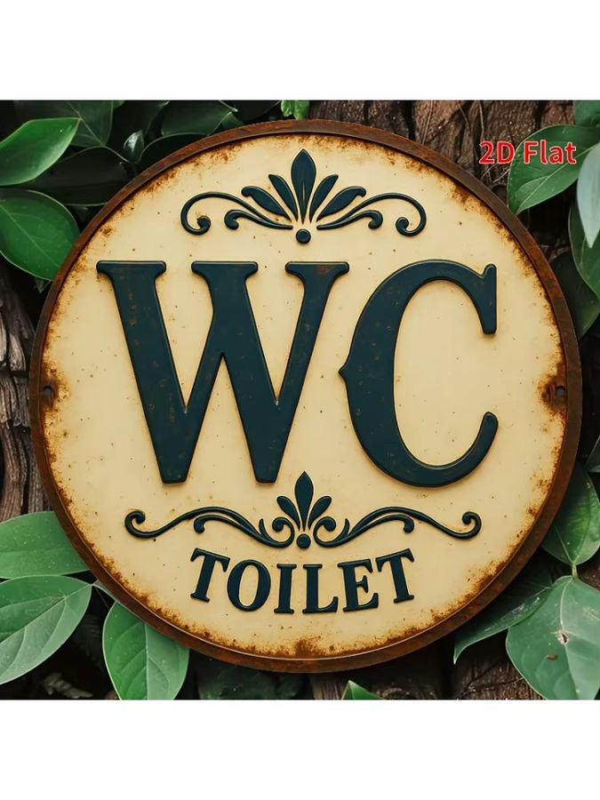 Vintage WC-Toilettenschild Potdemiel aus Aluminium in Beige mit floralem Design, rund, Durchmesser: 20,32 cm - Bild 6
