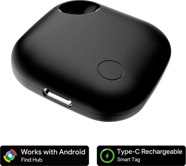 HIMOJO Wiederaufladbarer Positionierungs-Tracker in Schwarz mit USB-C-Anschluss und Google Find My Device Kompatibilität für Android - Bild 1
