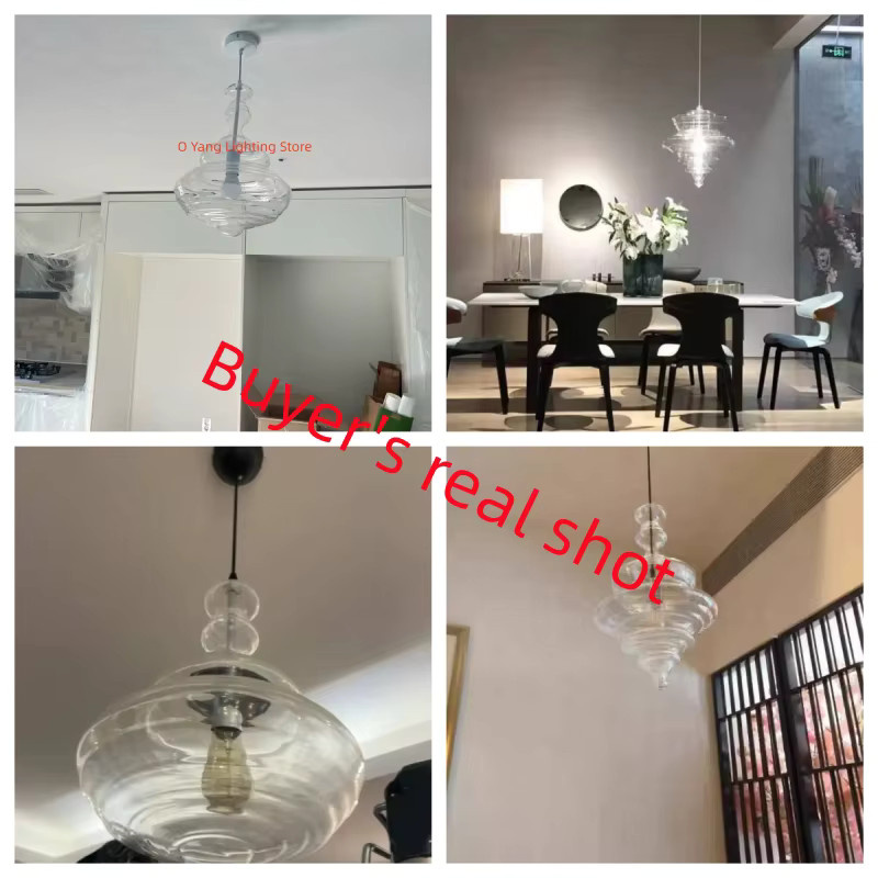 JIANKEXING Designer-Hängeleuchte aus Glas im Industrial-Stil, transparente Pendelleuchte für Esszimmer, Küche oder Treppenhaus, Schwarz - Bild 5