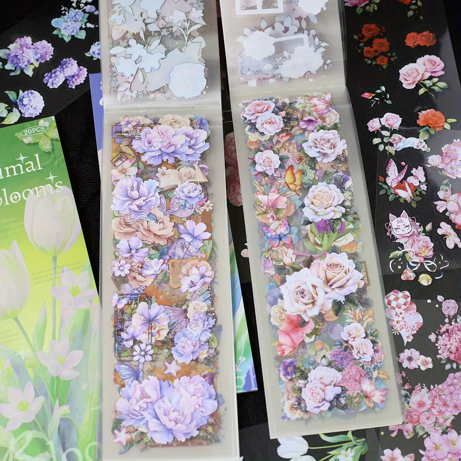 Journamm Blumen-Aufkleber aus transparentem PET-Material für Junk Journal und Bastelarbeiten, 20 Blatt, Multicolour - Bild 2