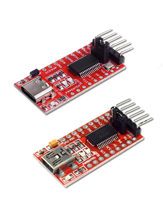 FTDI FT232RL USB-C und Mini USB zu TTL Serielles Adaptermodul für Arduino, 3,3 V bis 5,5 V, Rot - Bild 2