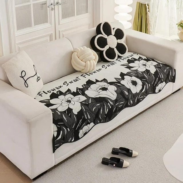 Chenille Sofakissenbezug von Household supplies MH in Schwarz, quadratisch, B/T/H: 90 x 90 x 0 cm - Bild 1