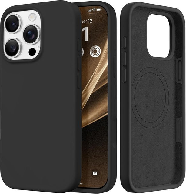 Newteneight Magnetische Flüssigsilikon Schutzhülle für iPhone kompatibel mit MagSafe in Orange oder Schwarz - Bild 1