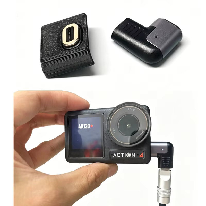DJI Osmo Action 3/4/5 Zubehör Set mit magnetischer Lade-Seitenabdeckung und 90 Grad rechtwinkligem USB-C Adapter in Schwarz - Bild 1