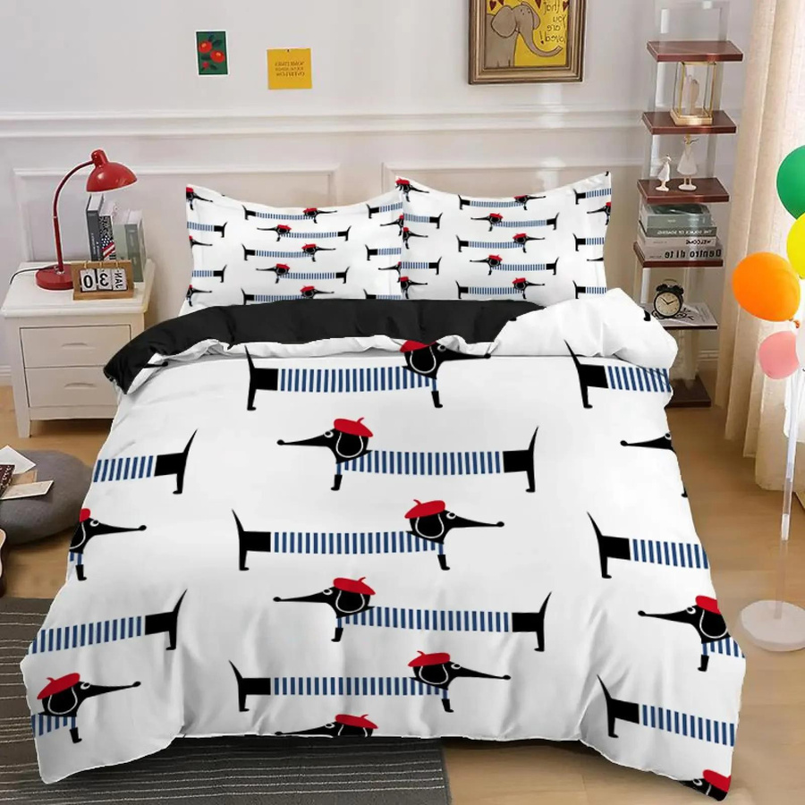 Dackel Bettwäsche Kollektion im Cartoon Stil für Hundeliebhaber, 23-teiliges Set aus Mikrofaser in Mehrfarbig, Bettdeckenbezug Breite: 70 cm, Länge: 133 cm - Bild 2