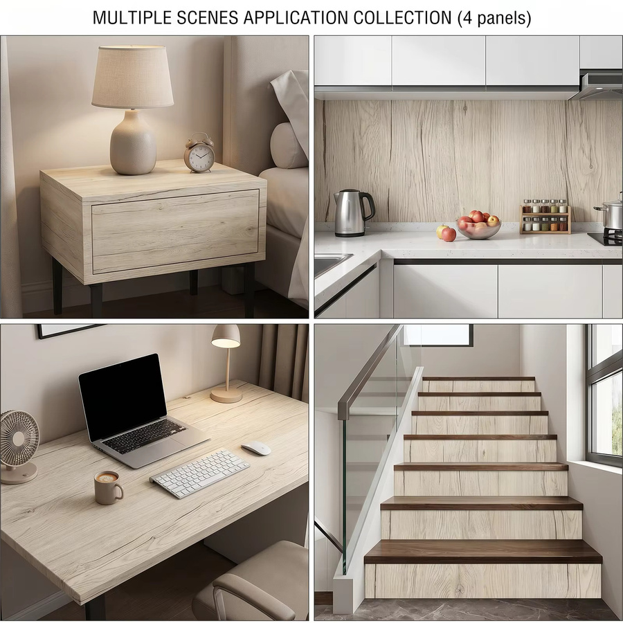 Selbstklebende PVC-Vinyl-Kontaktfolie in Holzoptik von luck amy, wasserdichte Wandaufkleber in Beige für Möbel, Türen und Schränke - Bild 3
