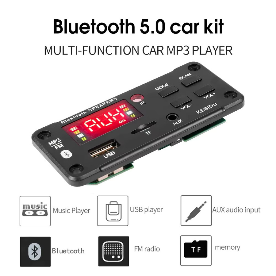 Kebidu Bluetooth Decoder Board mit 60W Digital AMP HiFi Stereo Verstärker, DC 12V MP3 WMA Audio Modul mit USB, FM Radio und Freisprecheinrichtung - Bild 2