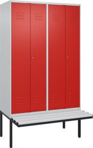 C+P PSA Doppel-Spind Classic PLUS Sitzbank mit 4 Abteilen, Farbe Grau/Rot, B/T/H: 212,0 x 120,0 x 81,5 cm - Bild 1