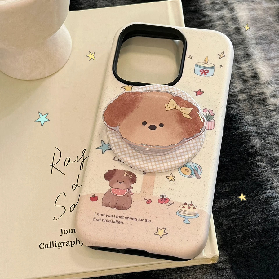 MUQGEW Magnetische iPhone Hülle mit Koreanischem Splash-Tinte Grid Muster und Welpen Design, Stoßfestes Hard Cover für iPhone 11 12 13 14 15 16 Pro Max - Bild 2