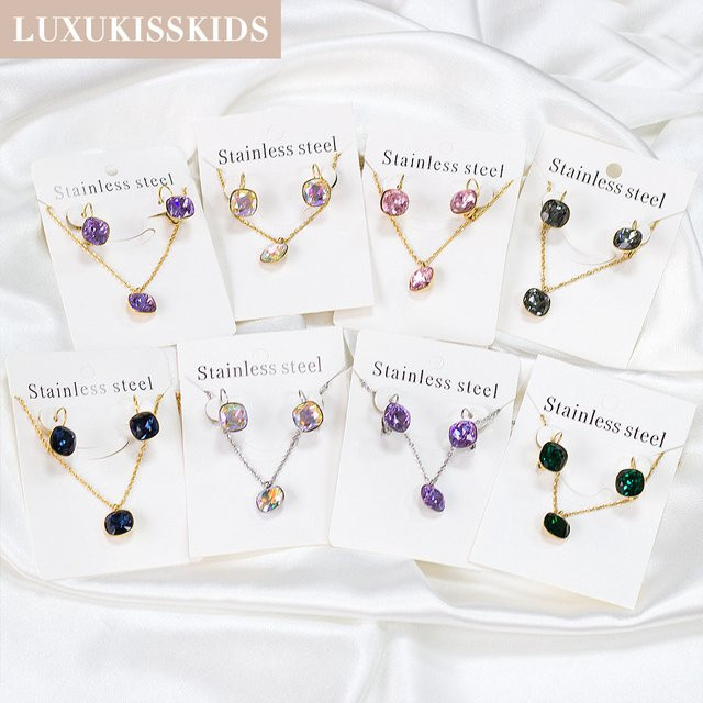 Luxukisskids Schmuck-Set Halskette, Ohrringe, Edelstahl, Zirkonia, Kristall, Bunt, Unisex - Bild 1