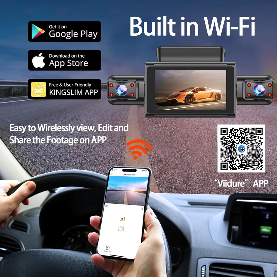 OMGO 4-Kanal 360-Grad Dashcam mit Wi-Fi, FHD 1080P Auto-DVR und Rückfahrkamera, Schwarz - Bild 3