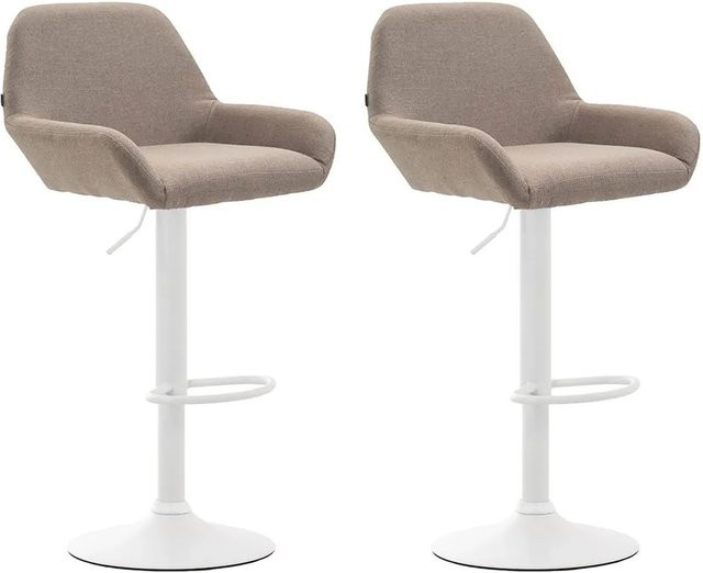 DELUKE Barhocker 2er Set DUBLIN Tresenhocker mit Lehne in Taupe Weiß aus Stoff und Metall - Bild 1