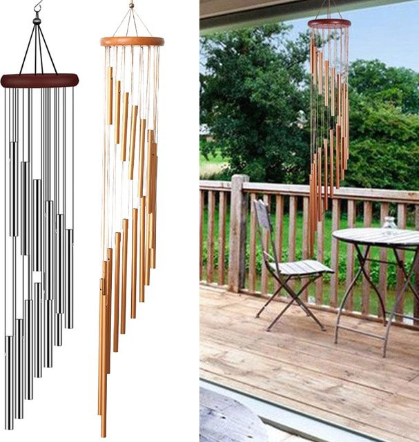 Windspiele aus Aluminium mit 12 Röhren für Garten und Haushalt in Gold oder Silber - Bild 1