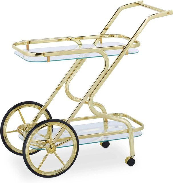 Relaxdays Servierwagen aus Glas und Eisen in Messingfarben mit Rollen, B/T/H: 80 x 43 x 85 cm - Bild 1
