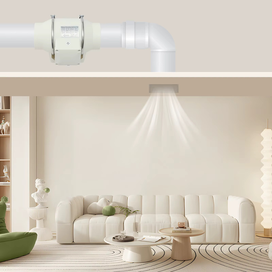 Bymaocar Inline-Kanalventilator für Küche und Badezimmer, Abluftventilator in Weiß aus Kunststoff, 220V - Bild 2