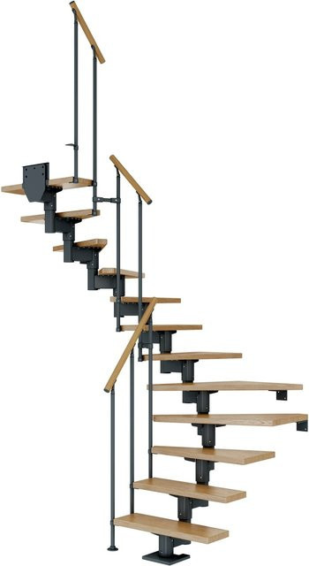 Dolle Mittelholmtreppe Cork halb gewendelt in Eiche Anthrazit mit einer Breite: 75 cm und einer Länge: 292 cm - Bild 1