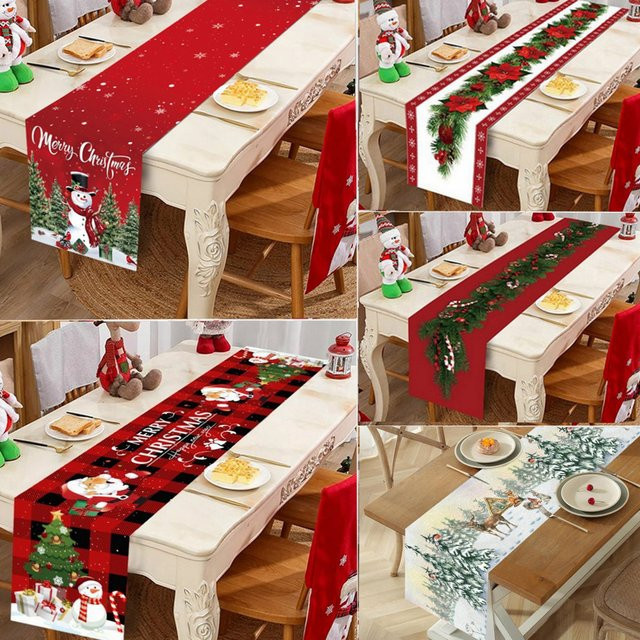 Huiran Tischläufer Weihnachten Dekoration in Weiß und Rot - Bild 1