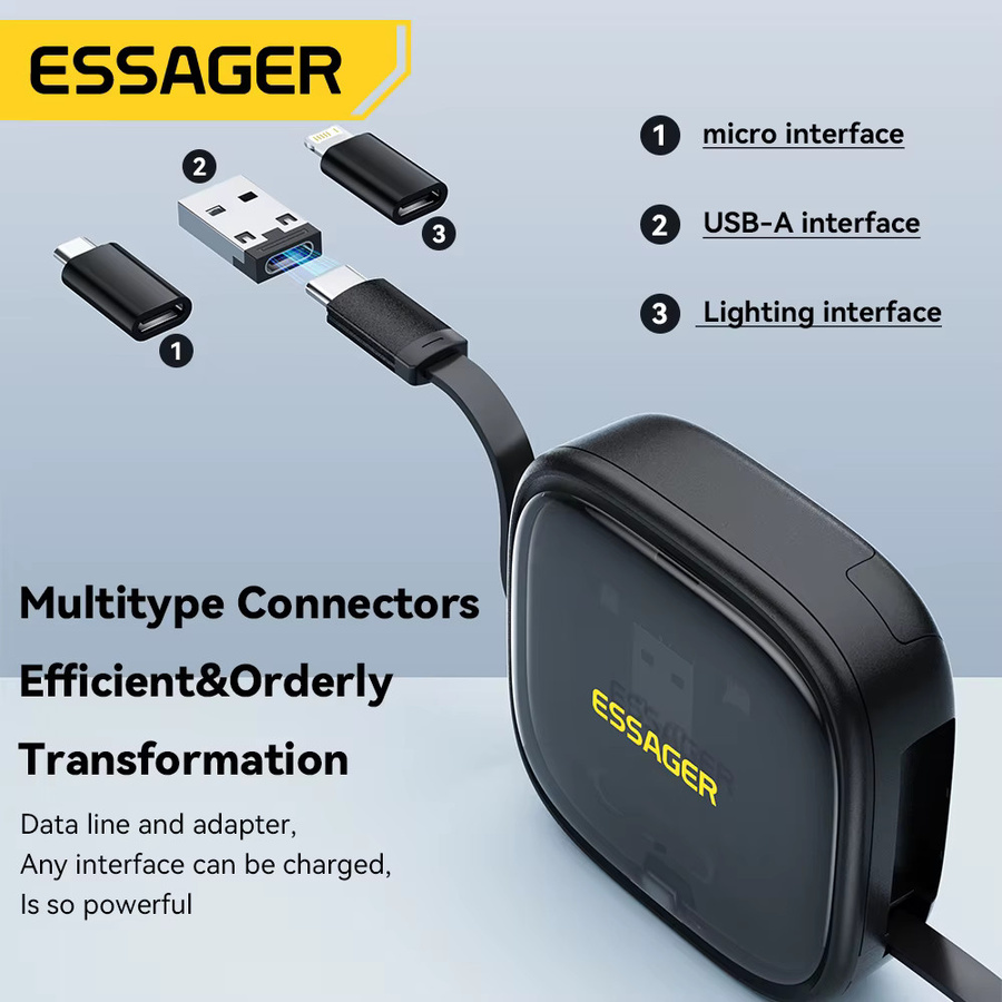 Essager 60W Schnellladegerät mit USB-C zu Type-C und Micro-USB Kabeln sowie praktischer Aufbewahrungsbox und Telefonhalter - Bild 2