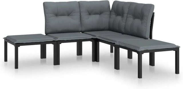 vidaXL 5-tlg Garten-Lounge-Set Modell 10 in Schwarz und Grau aus Poly-Rattan mit Polsterung und pulverbeschichtetem Stahlgestell - Bild 1