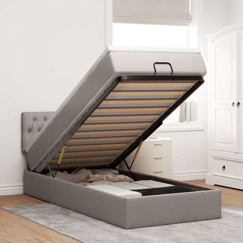 Vidaxl Ottoman Polsterbett mit Matratze und LED-Beleuchtung in Taupe meliert, B/T/H: 80 x 200 x 88 cm - Bild 1