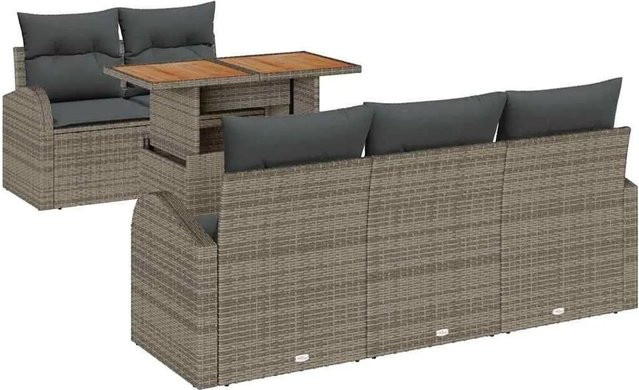 vidaXL Garten-Sofa-Set 6-teilig in Grau mit Kissen und Couchtisch aus Metall und Acaciaholz - Bild 1