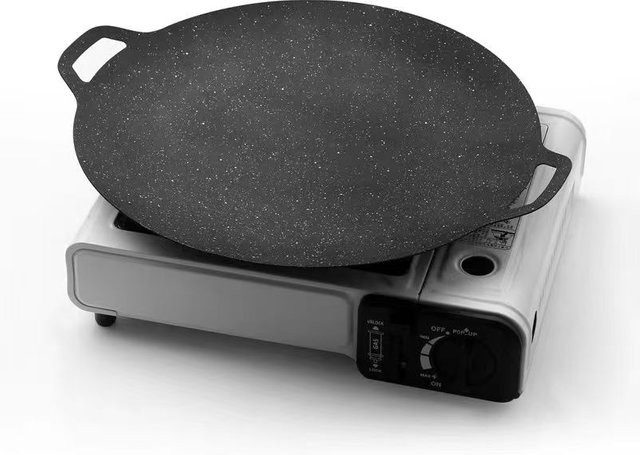 Tragbare Camping-Grillpfanne in Schwarz, keramische Teppanyaki-Grillplatte für Gasherde und Induktionskochfelder, Durchmesser: 32 cm - Bild 1