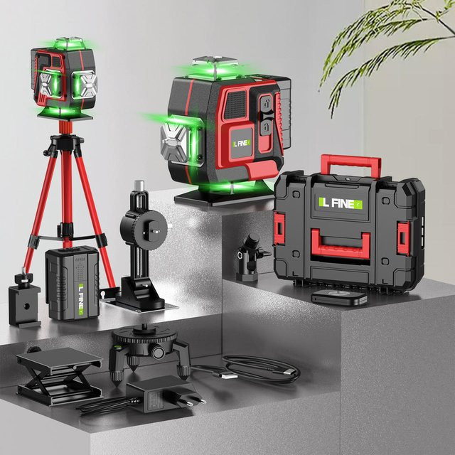 LFINE 4D Grüner Laser-Nivellierer mit 16 Linien, 360° Selbstnivellierender Kreuzlinienlaser für Innen- und Außeneinsatz inklusive 2 wiederaufladbaren Batterien - Bild 1