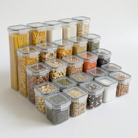 PNNP Vorratsdosen Set mit Deckel, 25er Set luftdichte Aufbewahrungsboxen aus transparentem Kunststoff, stapelbare BPA-freie Behälter für Küche und Vorratskammer, Volumen: 0,8 l bis 2,8 l