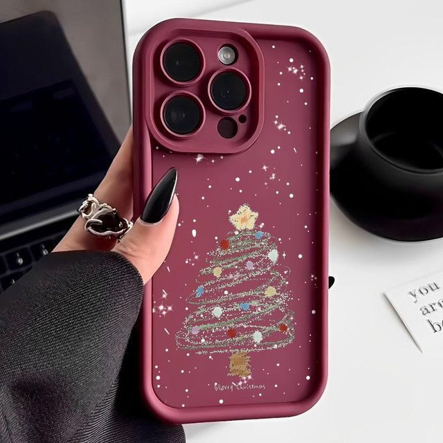 Stoßfeste TPU Handyhülle mit Weihnachtsbaum-Print für Apple iPhone 11 bis iPhone 16 Pro Max, Farbe: Rot - Bild 1