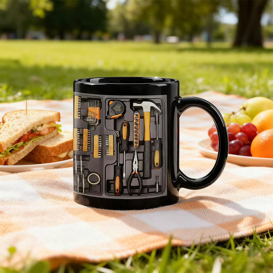 Multiyilego Keramik-Kaffeetasse im Mechaniker-Werkzeugkasten-Design, Schwarz - Bild 4