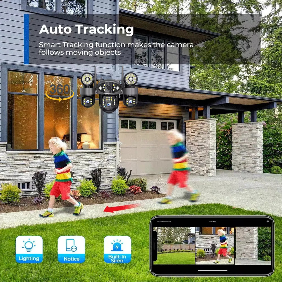 V380 15MP Triple Lens PTZ Outdoor Überwachungskamera mit Auto Tracking, Nachtsicht, 2-Wege-Audio und IP66 Wasserdichtigkeit via WiFi - Bild 3