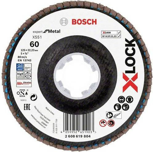 Bosch Fächerschleifscheibe X551 für Metall, Körnung 60, Durchmesser: 125 mm, Bohrungs-Ø: 22,23 mm, Multicolor - Bild 1