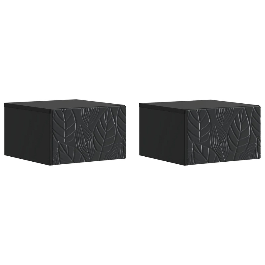 vidaXL Wandmontierter Nachttisch Set aus Holzwerkstoff in Schwarz Matt, 2 Stück, B/T/H: 49 x 34,5 x 20 cm - Bild 2