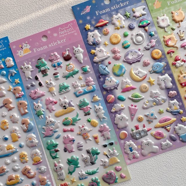 NEKONI 3D Puffy Sticker mit Sternenhimmel-Motiv in Bär, Krokodil und Otter für Journaling und DIY-Dekoration, Mehrfarbig - Bild 1