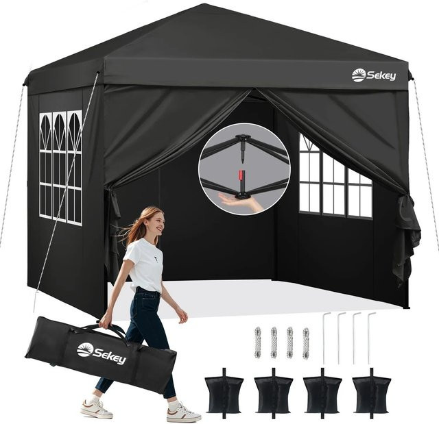 Sekey Premium Pop Up Pavillon aus Oxford-Gewebe in Schwarz B/T: 300 x 300 cm, Höhe: 270 cm - Bild 1