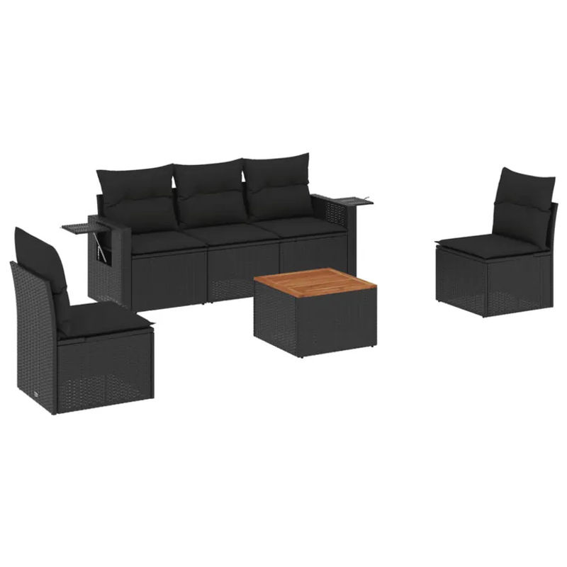 vidaXL 6-teilige Garten-Sofagarnitur aus Polyrattan in Schwarz mit Kissen und Tisch - Bild 2