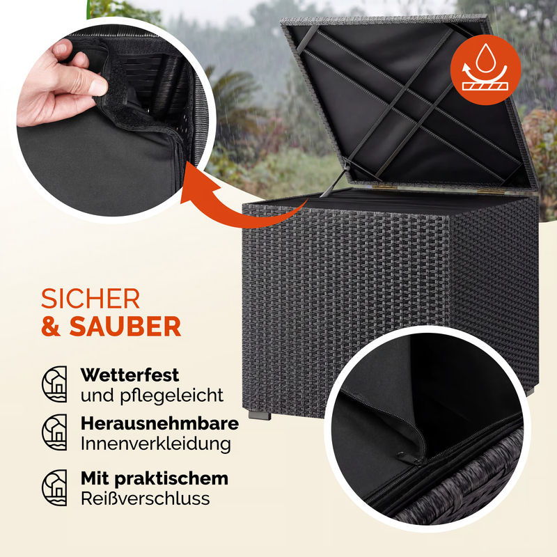 Casaria Gartenbox aus Polyrattan in Schwarz mit 318L Volumen und Innenverkleidung, wetterfeste Kissenbox in moderner rechteckiger Form - Bild 3