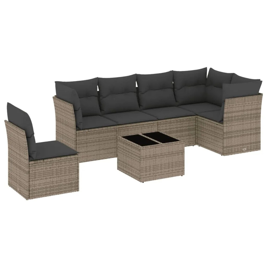 vidaXL 7-teilige Garten-Sofagarnitur in Grau aus Poly-Rattan mit L-Form und Sitzkissen inklusive Gartentisch - Bild 2
