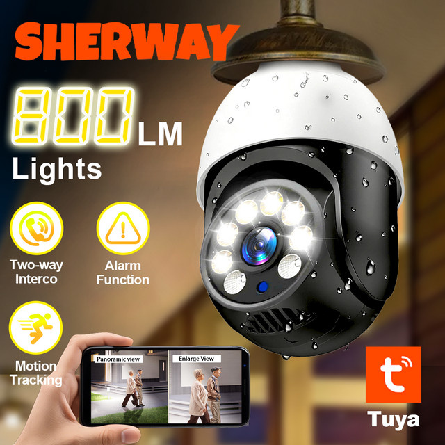 Tuya E27 Glühbirnen Kamera Outdoor 2K 5MP PTZ IP Sicherheit Kamera mit 5G WiFi, Nachtsicht und Personen-Tracking in Weiß - Bild 1