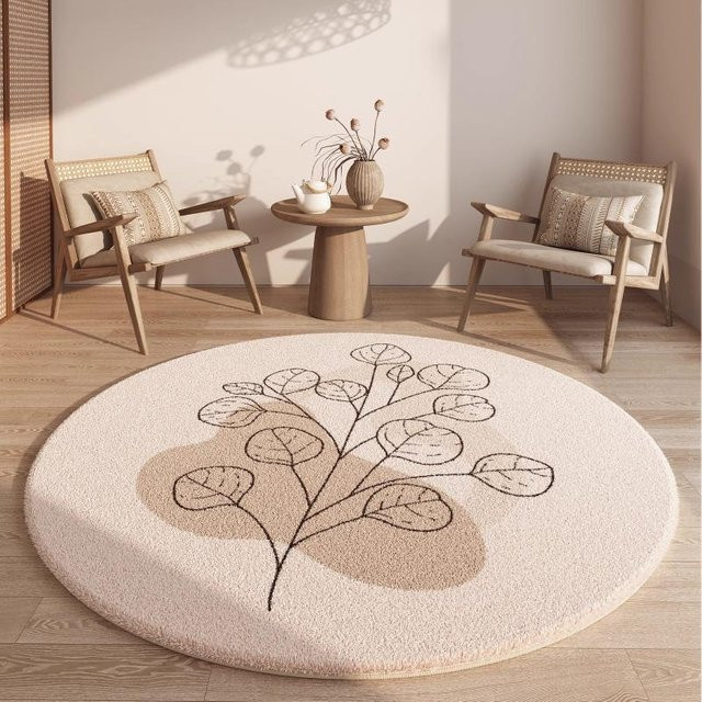 Runder Plüschteppich von Wucifang Jewelry in Beige, weich und waschbar, Durchmesser: 80 cm - Bild 1