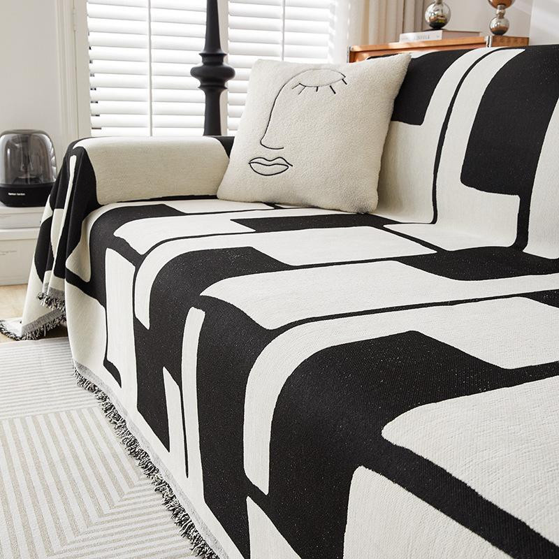 Super Six Sofabezug aus Chenille in Schwarz und Weiß, doppelseitiges Sofahandtuch für alle vier Jahreszeiten, B/B: 180 x 130 cm - Bild 1