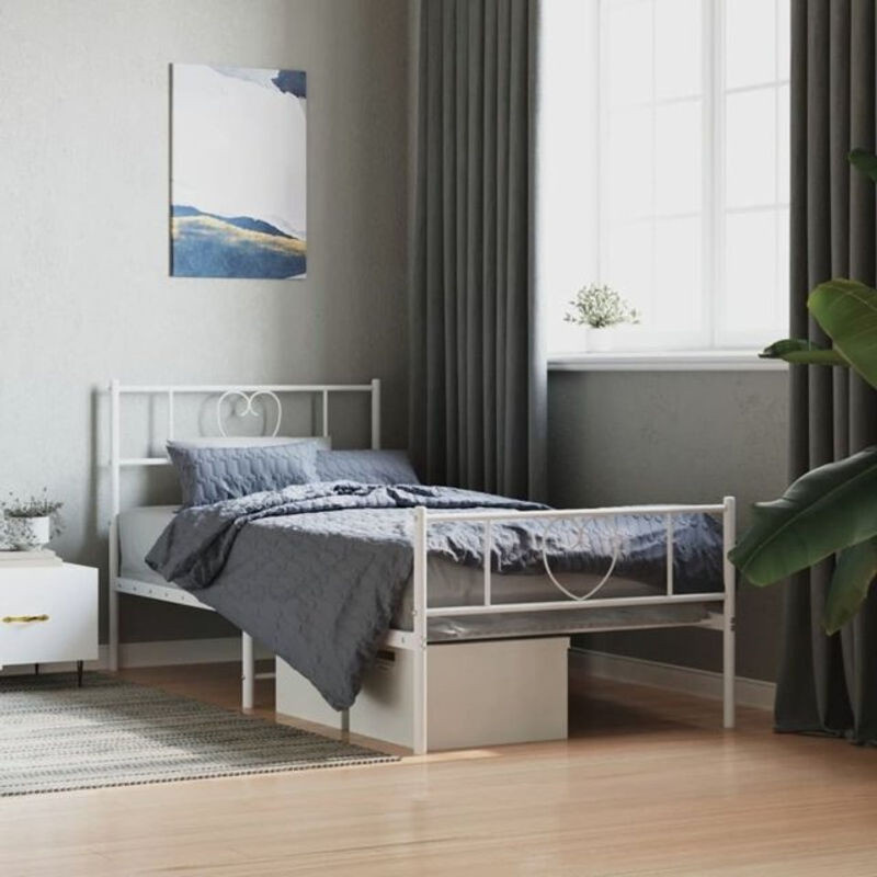 Vidaxl Metallbett mit Kopf- und Fußteil in Weiß, Modernes Bettgestell aus Stahl, B: 107 cm, L: 203 cm - Bild 1