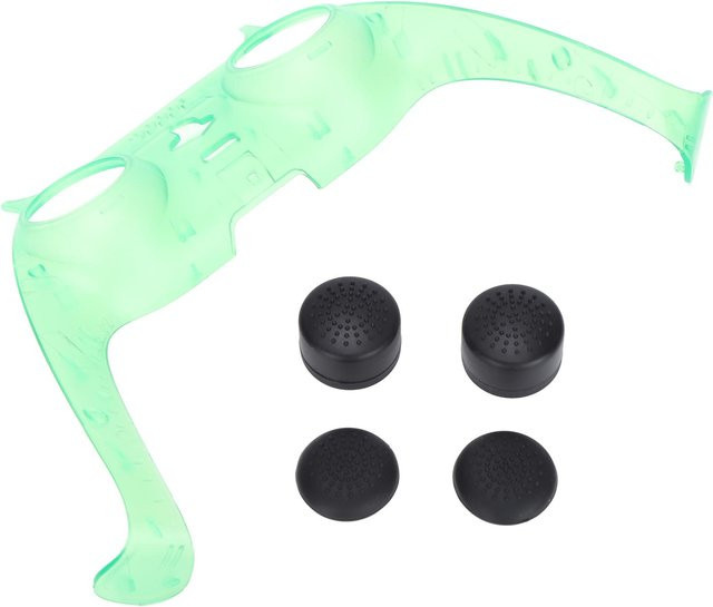 DIYelecs Controller-Zubehör Set für PS5 DualSense mit durchscheinender Frontplatte und Daumenstick-Griffen in Grün - Bild 1
