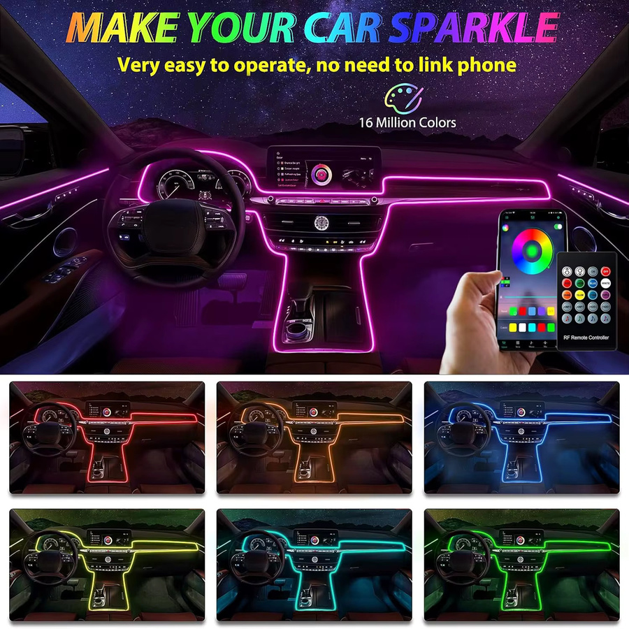 AnautosL Neon Flex RGB LED Streifenlicht 12V mit App-Fernbedienung, Multicolour Ambiente-Lichter für dein Auto - Bild 2