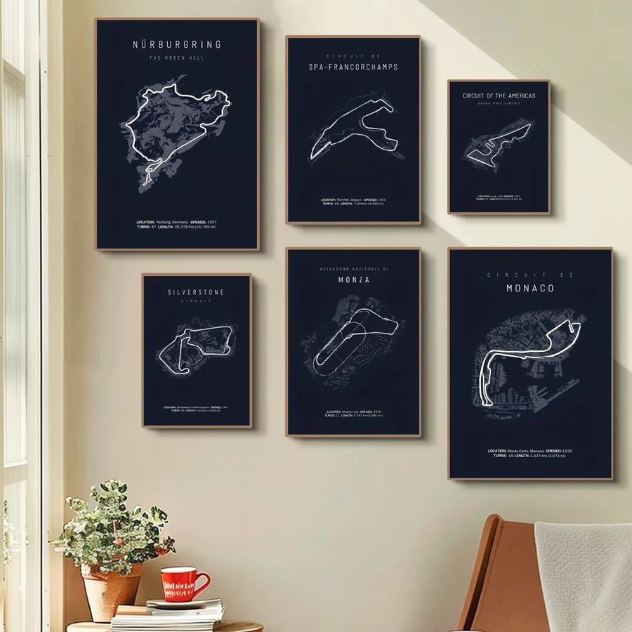Potdemiel Retro Track Map Leinwand Poster mit abstraktem geometrischem Design für dein Wohnzimmer oder Schlafzimmer - Bild 2